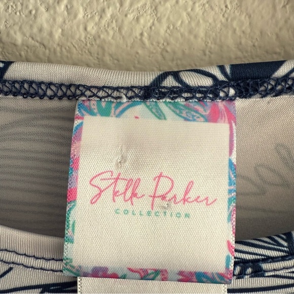 Stella Parker Blue Floral Palms Rash Guard Size S Swimwear UPF 30 Sun Protection - Picture 5 of 6